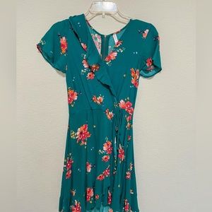 Flower Print Turquoise Dress